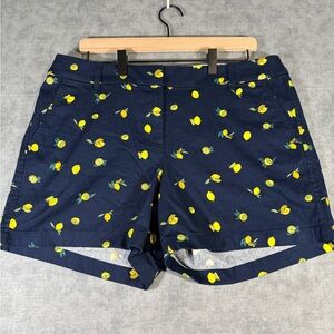 J.Crew Womens Lemon Print Shorts Size 12 Navy Yellow Fruit Graphic NWT Summer